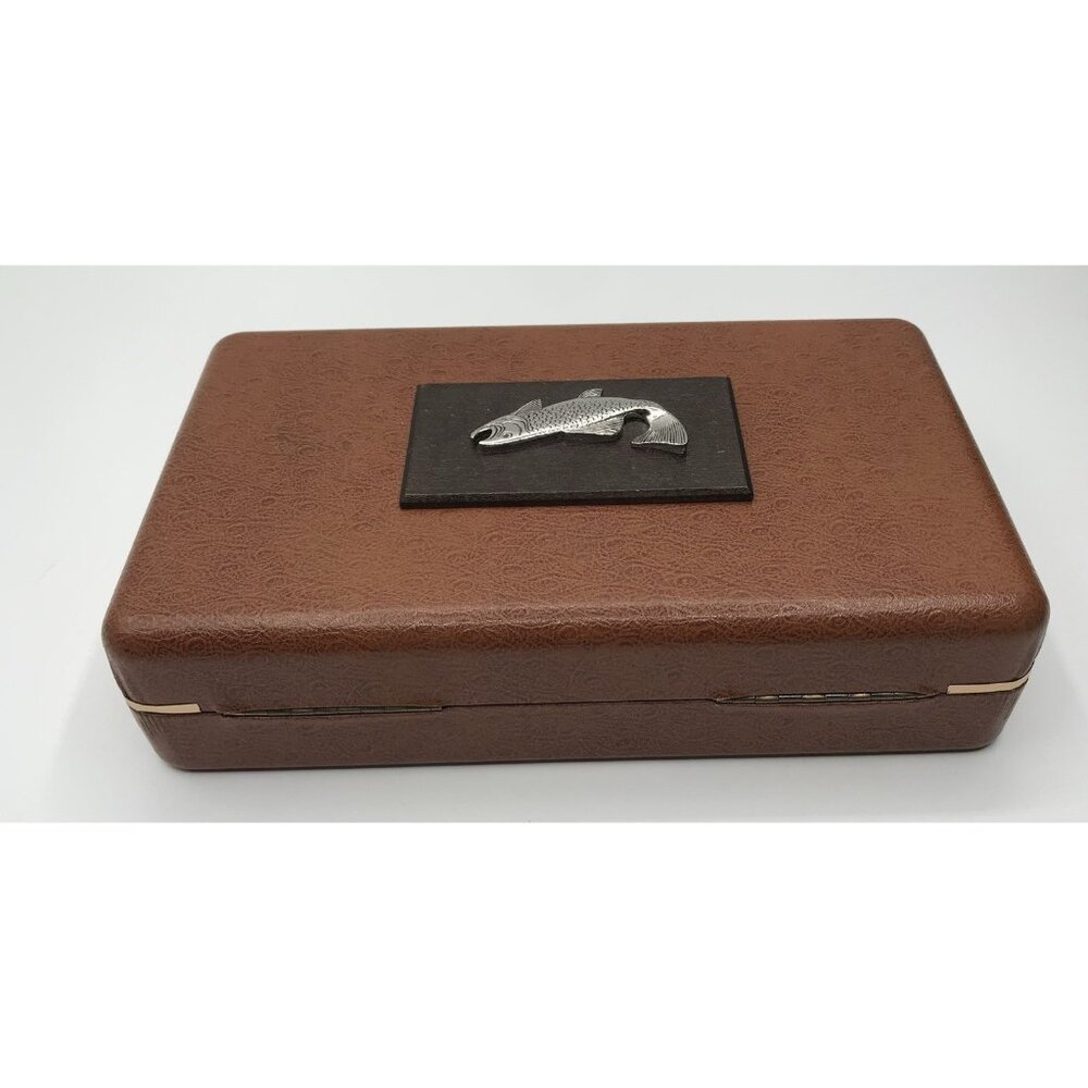 Vintage Box Case Fish Fishing Faux Leather Storage‎ Decorative Brown - Picture 5 of 7